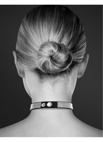 Collier en cuir noir SM avec bande de strass et coeur métal argenté - CC6060050010